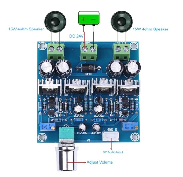 15W+15W Dual Channel Stereo Power Amplifier Module Class D Audio Conveter