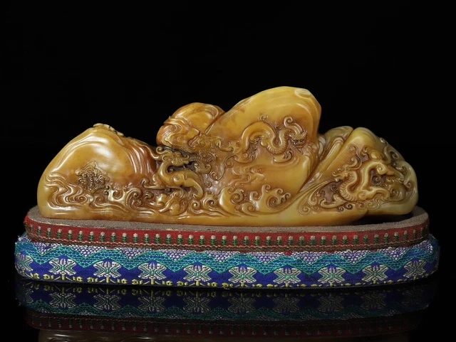 Chinese Exquisite Handmade Dragon carving Shoushan Stone Statue Seal