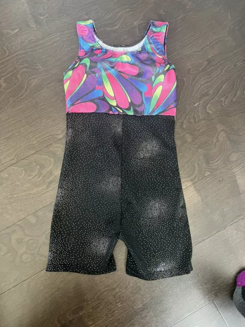 Black And Pink Girls Leotard With Shorts Dance Gymnastics Size 8