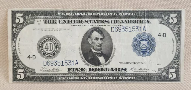 1914  $5 Federal Reserve Note Bank Of Cleveland, Ohio - D69351531A