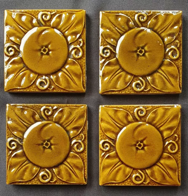 Four Arts & Crafts Tiles. 3"x3"