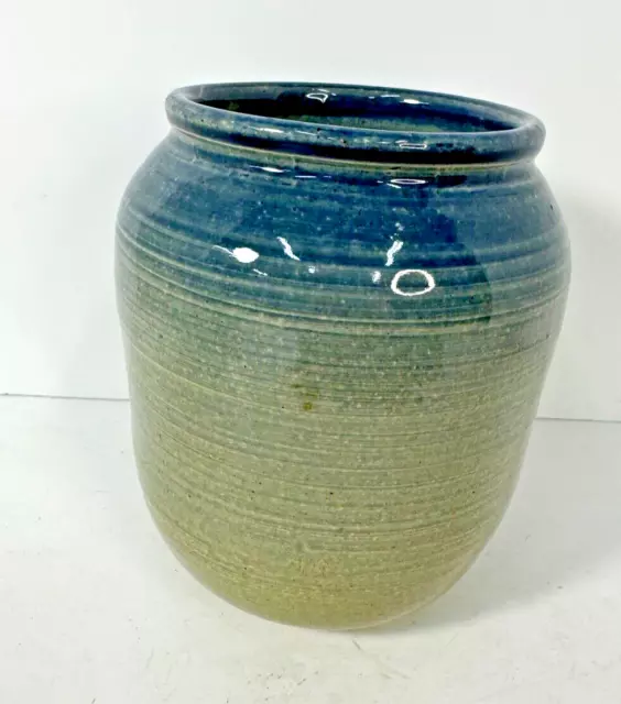Studio Art Pottery Blue Glazed Vase Vintage SIGNED BEAUTIFUL!