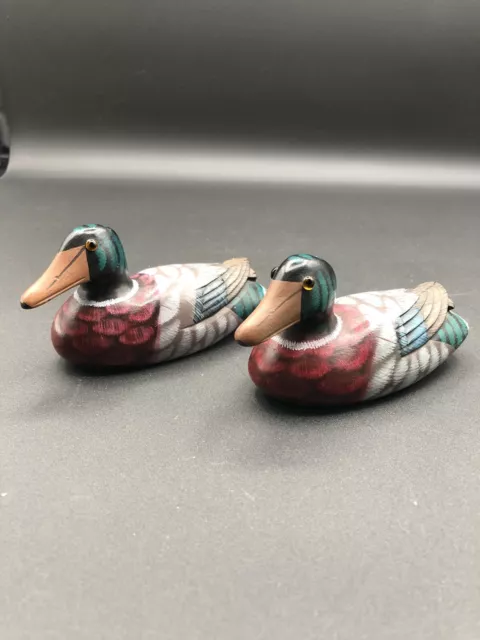 Miniature Painted Wooden Ducks Set Of 2