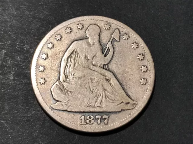 USA 1877 half dollar seated Liberty VG (ten), no damage, affordable grade, NICE