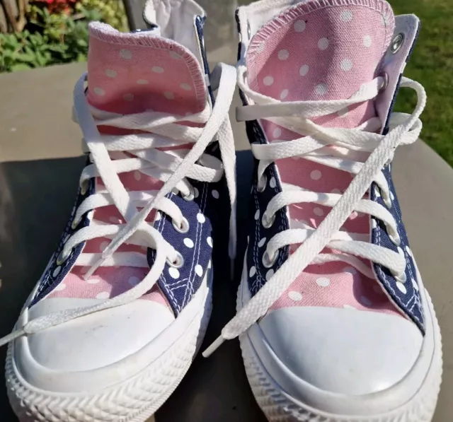 CONVERSE ALL STAR Polka Dot Pink Navy Grey HI Top Trainers UK 6 Excellent Cond n 12.99 PicClick UK