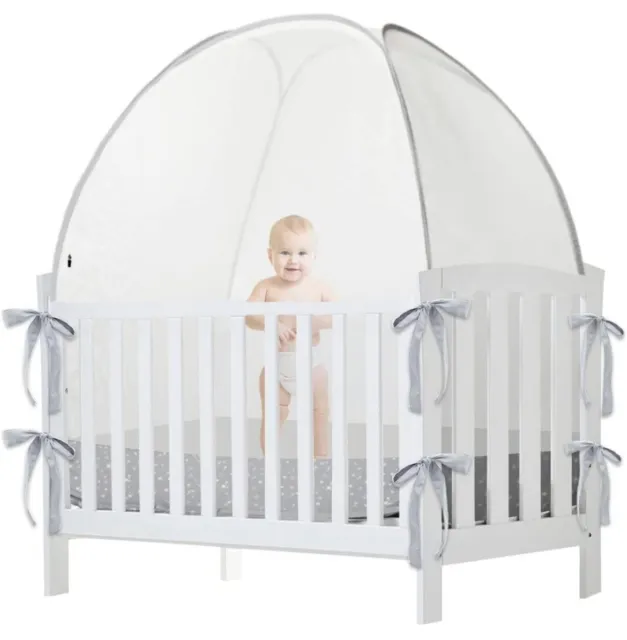De-LOVELY Crib Pop Up Safety Tent Mesh Cover Net White and Gray AM30
