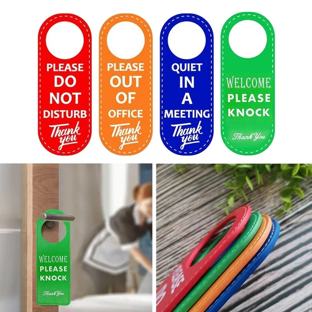 Panneau Porte Cuir « Ne Pas Déranger » / « Frappez S’il Vous Plaît » | 22,5 X 8,5 Cm | Réversible Rouge/vert | Pour Bureau, Hôtel, Salle De Réunion