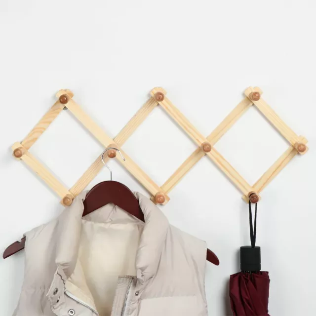 Wooden Wall Hanger Expandable Bathroom Coat Rack Hat Closet Hook Expanding Fold 3
