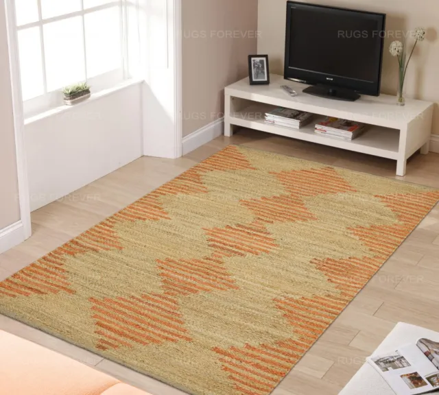 Handmade Jute Carpet Living Room Orange Kilim Stair Runner Area Rug Kitchen Mat