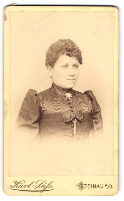 Fotografie Karl Süß, Steinau a. O., Junge Dame im Kleid mit Kragenbrosche
