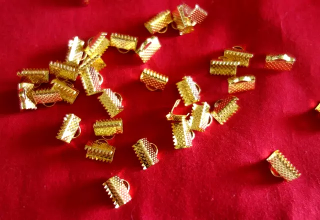 50 Gold Coloured 10mm x 8mm Ribbon Pinch End Crimps #0449 Aust Seller