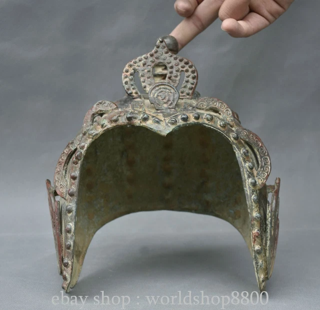 8" Old China Bronze Ware Dynasty Palace General Warrior helmet Hat Cap