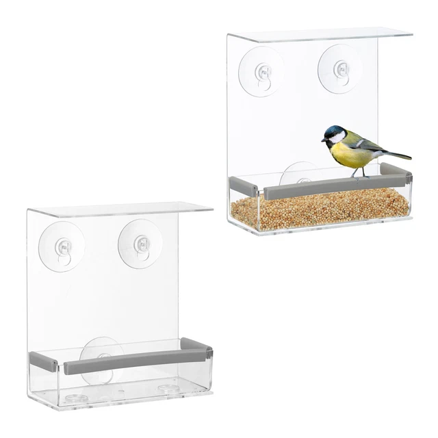 2 x Vogelfutterhaus Fensterscheibe Vogelstation Vogelfutterspender transparent