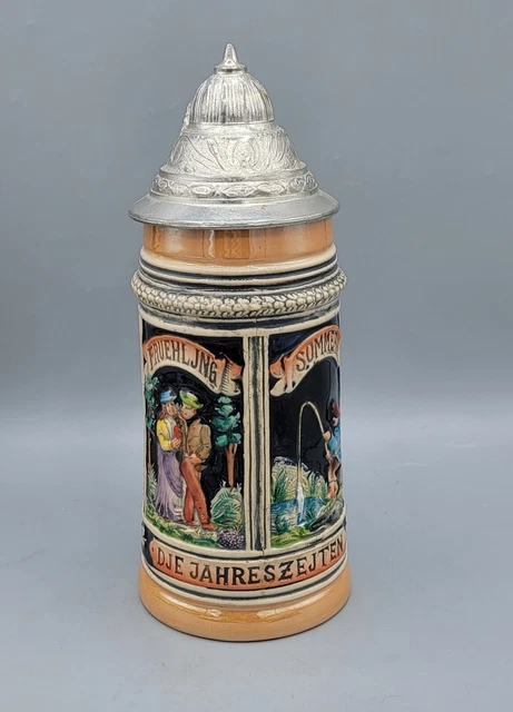 Lidded German Beer Stein DJE JAHRESZEJTEN Four Seasons Made in West Germany Vtg