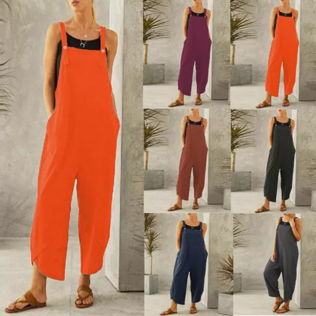 UK Womens Dungarees Playsuits Trousers Ladies Baggy Overalls Plus Size Jumpsuits