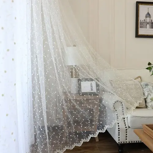 Floral Embroidered Sheer Curtain  Room Floral Voile Tulle Window Curtains Drapes
