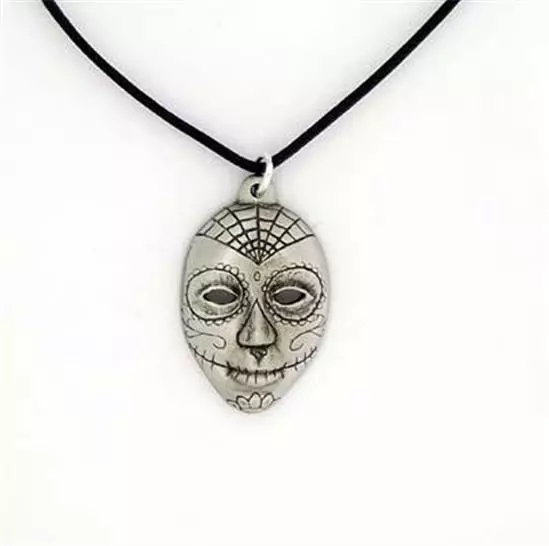 Étain Anglais - Calavera Catrina - Pendentif Collier Mexicain Tête de Mort