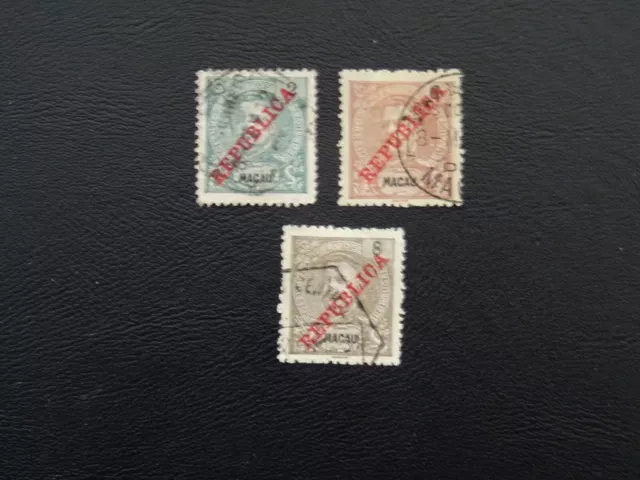 Francobolli Macao SG 190,194/95 GU sovrastampati con tipo 27 in rosso su tipo (20) 1911