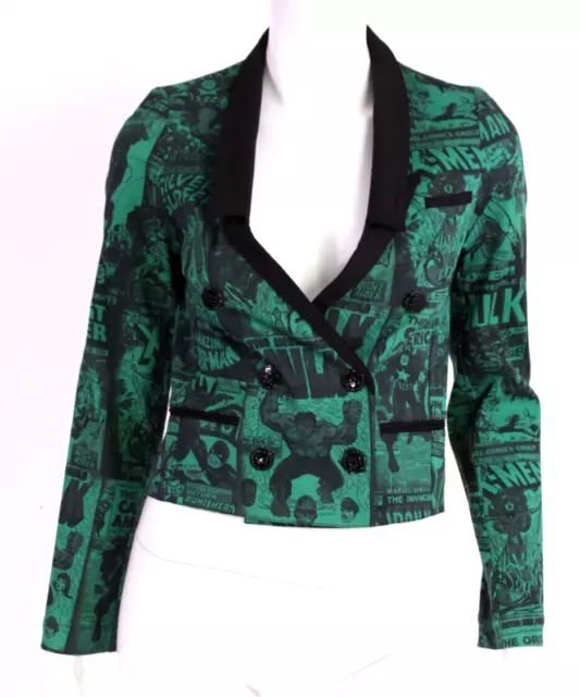 JC DE CASTELBAJAC x MARVEL COMICS Green Superhero Crop Blazer Jacket 36 JC DE CASTELBAJAC x MARVEL COMICS Green Superhero Crop Blazer Jacket 36