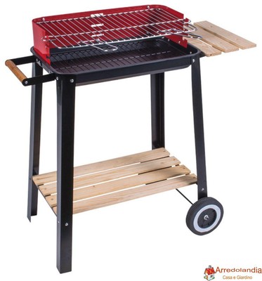 Ferraboli Barbecue a Carbonella portatile in ferro e Braciere in acciaio inox 70x48x84 cm 