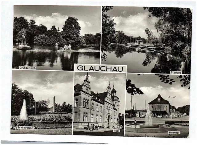 Ak Glauchau Gründelteich Reservoir Schillerplatz Post Railway Station GDR 1975