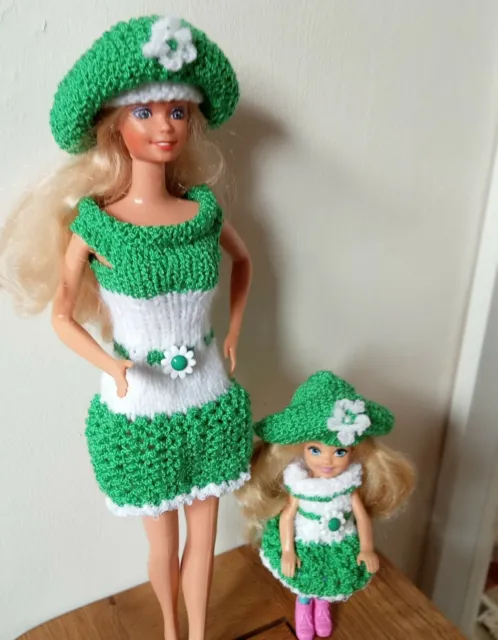 Abiti per bambola lavorati a mano per abiti verdi Barbie e sorella Chelsea
