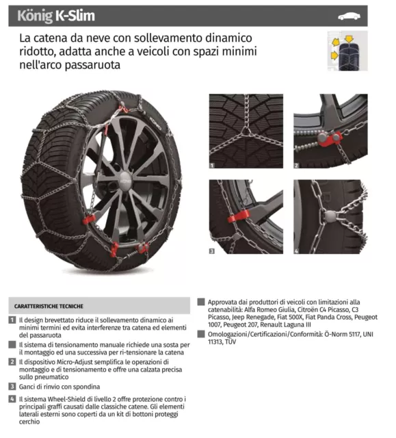 Konig K-Slim Gr. 104 Catene Neve 7Mm Per Vetture Non Catenabili Alta Qualita'