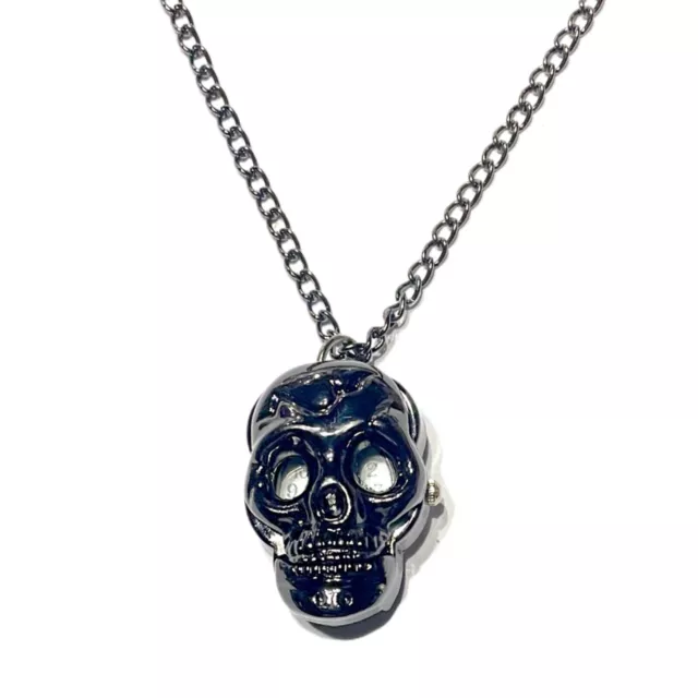 Metallic Black Skull Design 35mm x 25mm Pendant Pocket Locket Watch