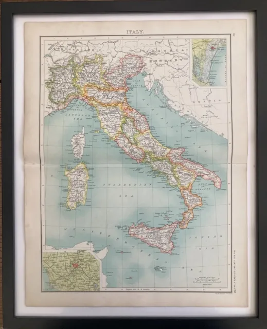 Antique 1902 Italy Map/Print/Original/Bartholomew/Rome