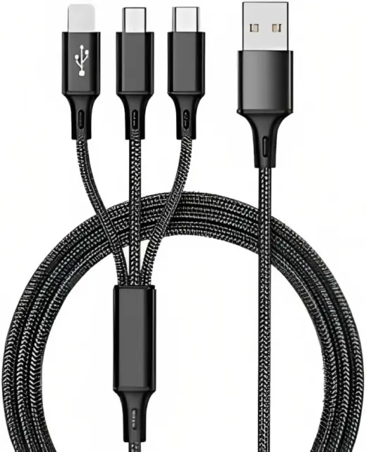 3 in1 Multi Head USB Charger Charging Cable for Most Devices - 5 Colours