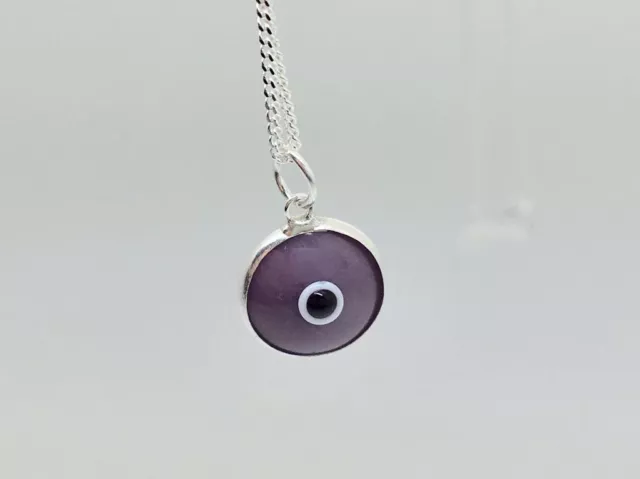 925 Sterling Silver Evil Eye Greek Mati Turkish Nazar Pendant Charm Double Side