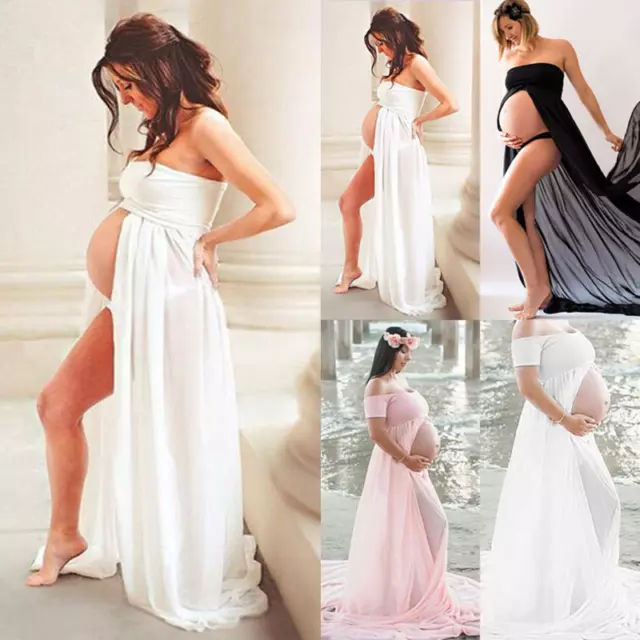 Pregnant Women's Maternity Photography Photo Shoot Party Maxi Dress Slit Gown