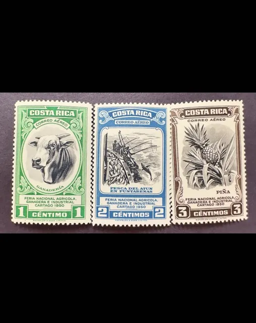 1950 Costa Rica Postage Stamp Set 1,2,3 Centimos. Rare Set