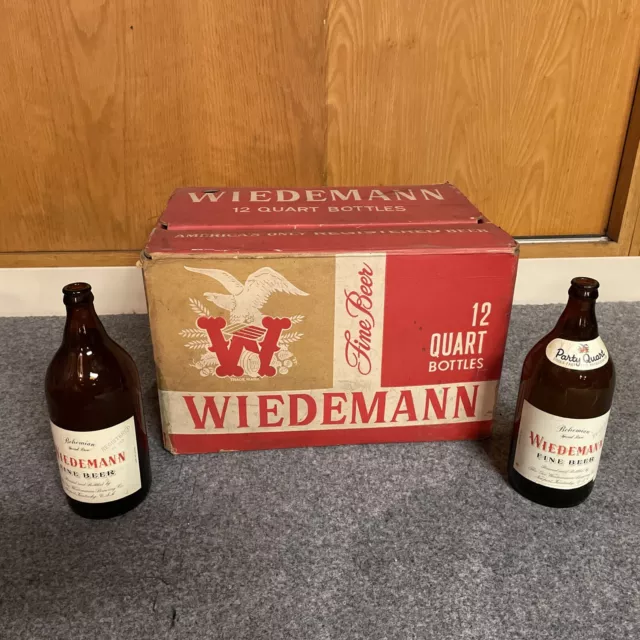 WIEDEMANN FINE BEER Beer Case Box With 2 empty Quart Bottles