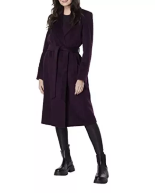 Women's Sam Edelman Double Face Wool Blend Wrap Coat with Hood, Size 10. New.