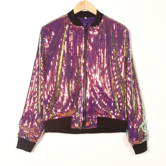 Veste Blouson Femme Paillettes Brillant Style Baseball/motard - Taille Regular - Neuf Avec étiquettes