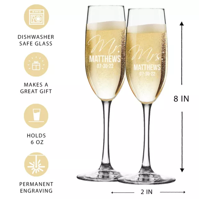 Set of 2 Mr and Mrs Personalized Champagne Toasting Wedding Flutes 2