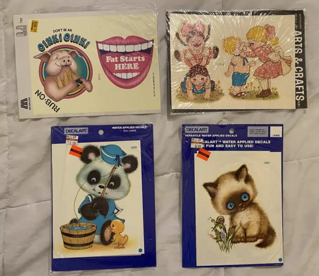 Calcomanías Meyercord de colección artes y oficios: niños jugando, panda, gatito, cerdo, boca