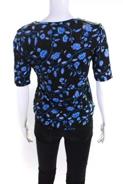 Rebecca Taylor Womens Linen Floral Short Sleeve Basic Tee T-Shirt Black Size XS 3