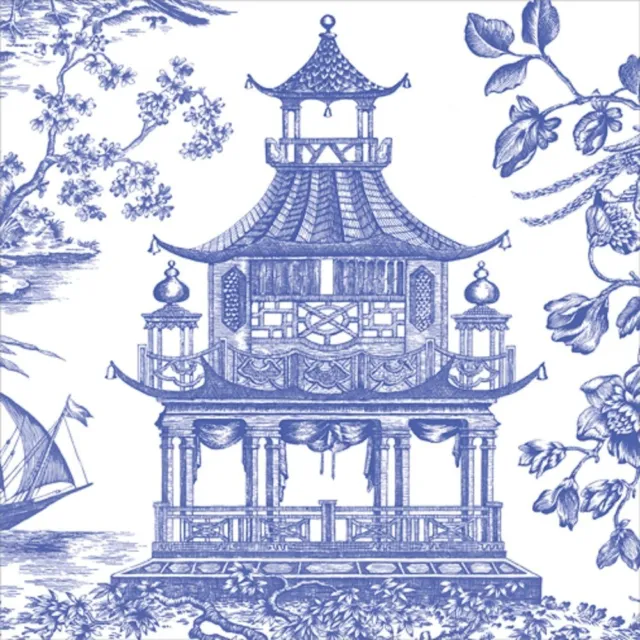 Servilletas de papel Caspari para bebidas, pagoda de lona chinaiserie azul - 2 paquetes (17510C)