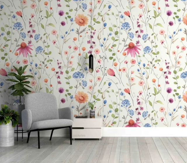 3D Watercolor Wildflowers Wallpaper Wall Mural Peel and Stick Wallpaper 444