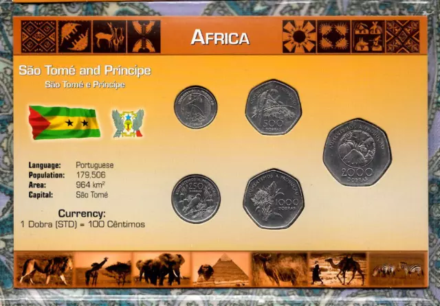 Littleton World Coin Set Sao Tome UNC 100,250,500,1000,2000 Dobras 1997