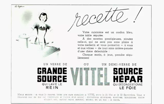 publicité Advertising  AD 0223 1938  Grande Source Vittel source Hépar lave rein
