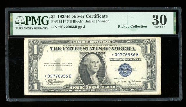 DBR $1 1935-B Silver Vinson STAR Fr. 1611* PMG 30 Serial *09776956B