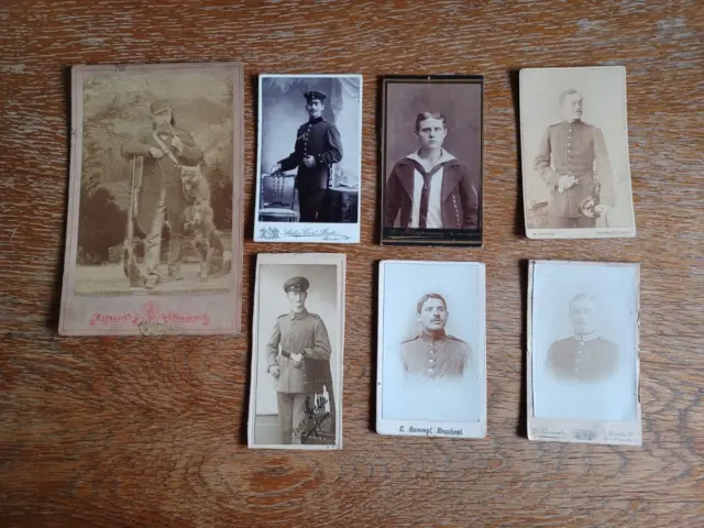 Militär 7 Kartonfotos Soldaten Deutschland um 1900 unterschiedl. Erhaltung
