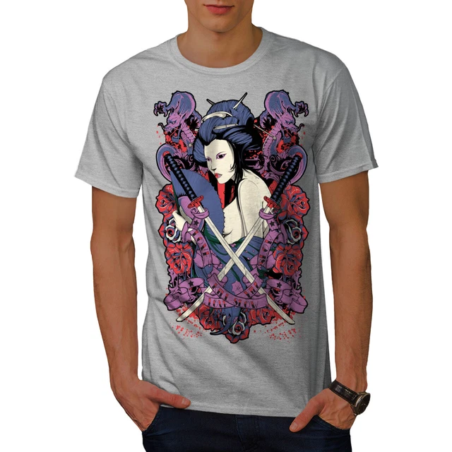 Wellcoda Girl Rose Asia Mens T-shirt, Chinese Graphic Design Printed Tee