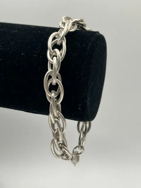 Vintage Silver-Tone Double Oval Link Chain 8.25 Inch Bracelet!