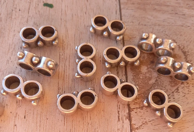 12x Ösen Spacer  Durchzieher Doppel  4mm Rundkordel DIY Metall silber Leder