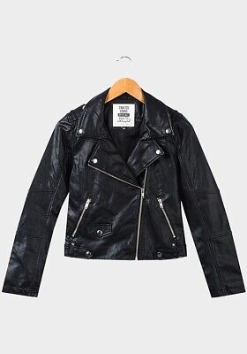 Girls Black Faux Leather Biker Jacket Age 7 8 9 10 11 12 13 14 15 16 New