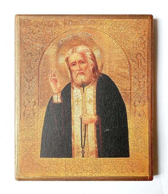 Christian Orthodox Icon of the St. Seraphim of Sarov, Handmade, Board, 18x14.5cm